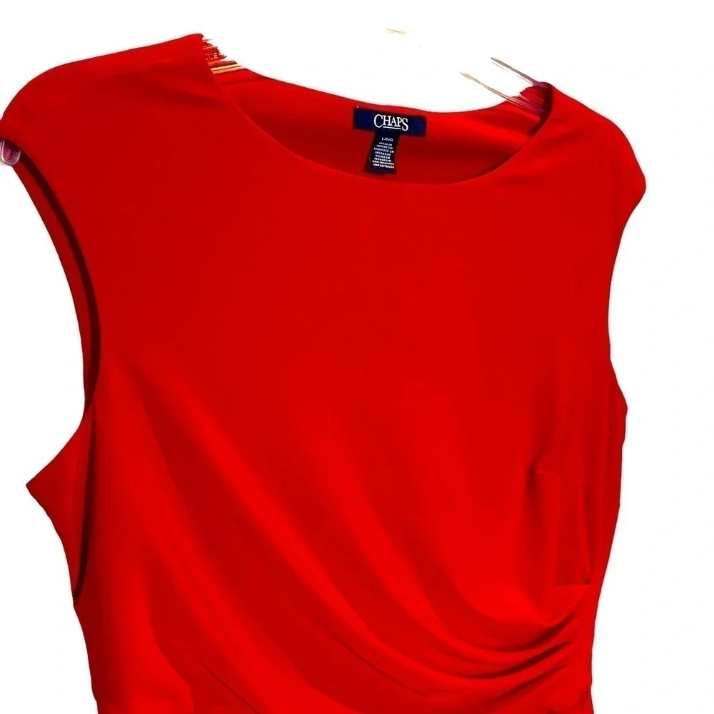 Chaps women’s size Large Red midi length sleeveless side ruching party dress